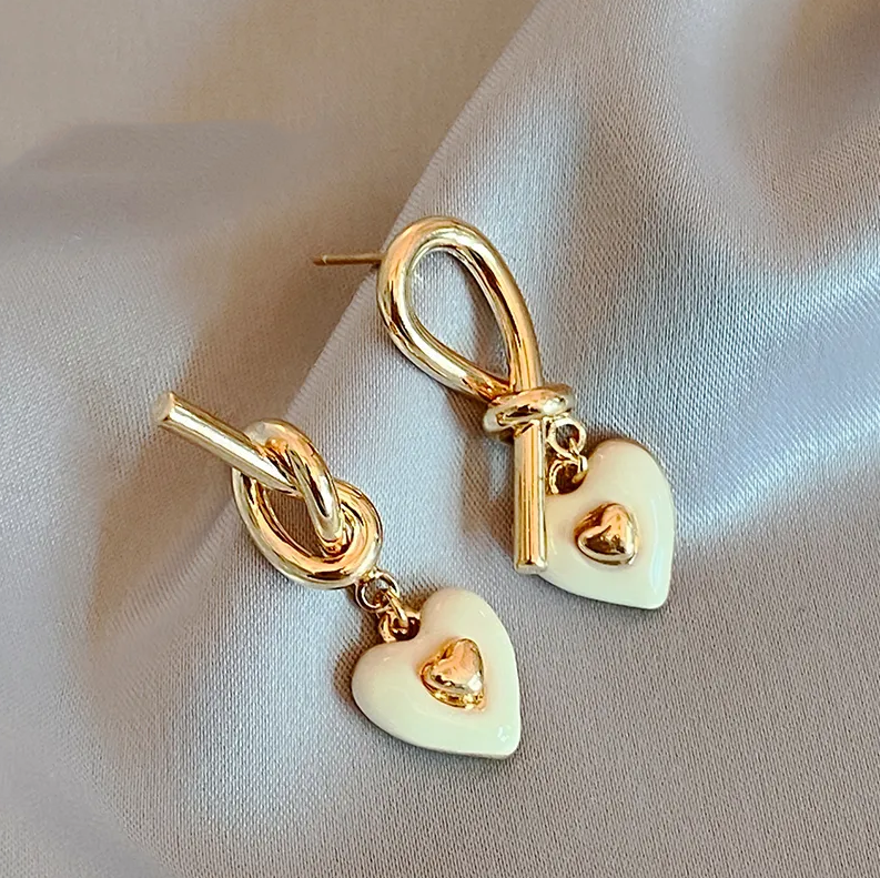 Elegant White Heart Earrings