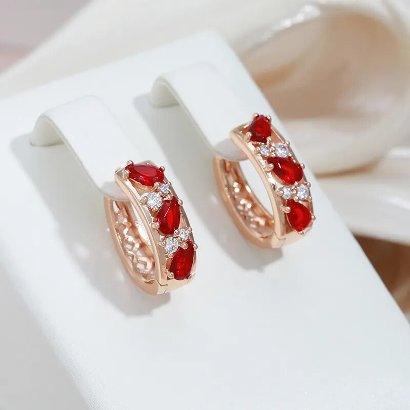 Elegant Red Zirconia Inlaid Earrings