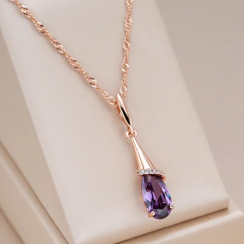 Elegant Purple Crystal Drop Necklace