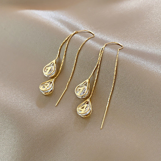 Golden Number Dangling Earrings