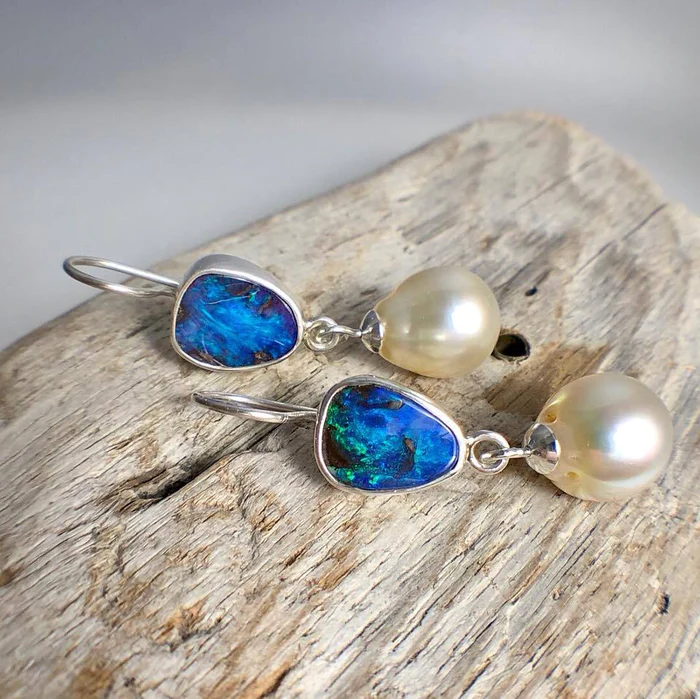 Vintage Blue Stone Pearl Earrings