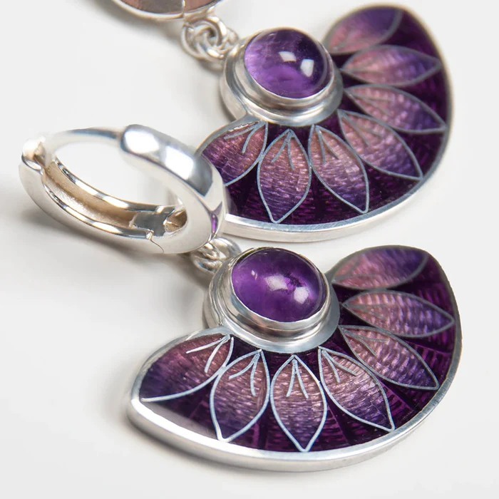 Vintage Purple Zirconia Leaf Earrings