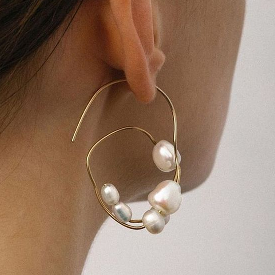 Vintage Irregular Inlaid Pearl Earrings