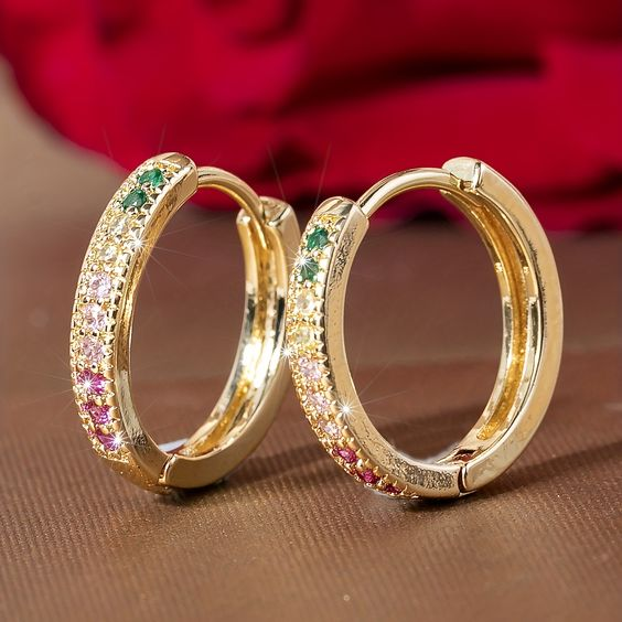 Elegant Colorful Zirconia Hoop Earrings