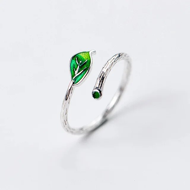 Green Enamel Leaf Ring