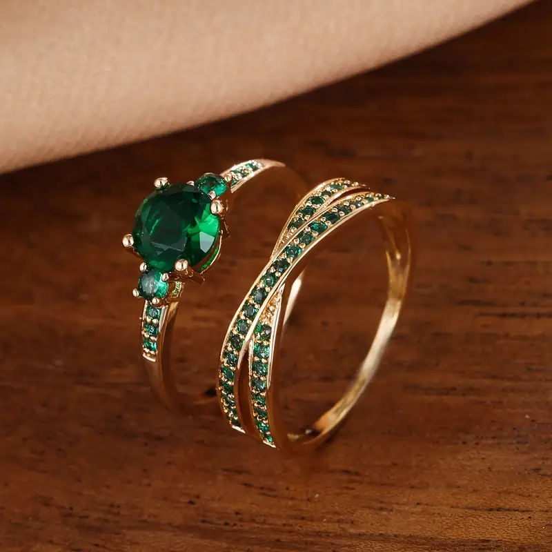 Elegant Golden Green Zirconia Ring