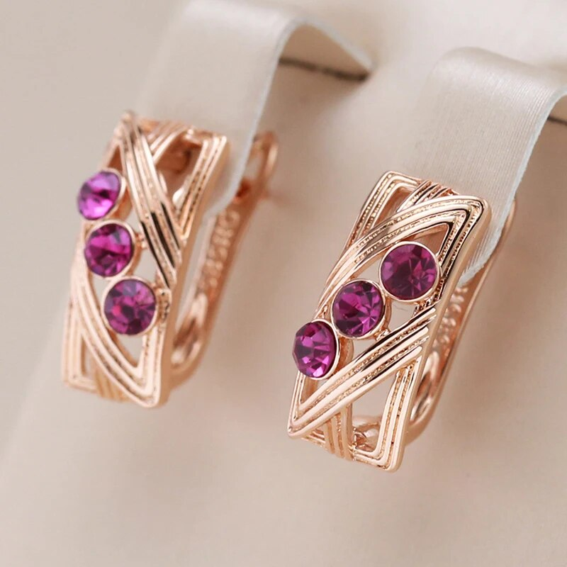 Elegant Purple Inlaid Crystal Earrings