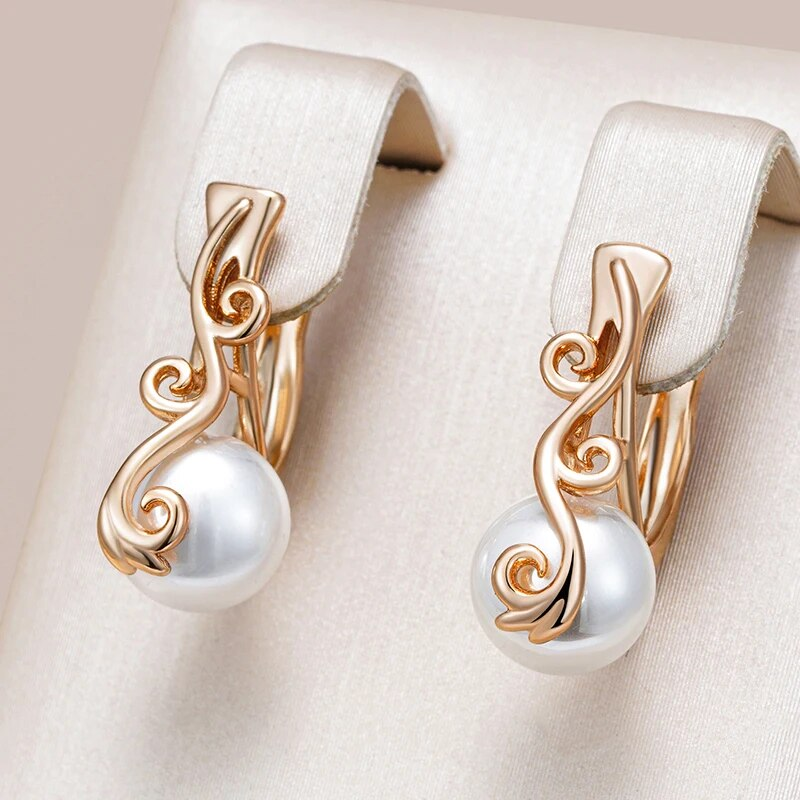 Elegant White Pearl Gold Earrings