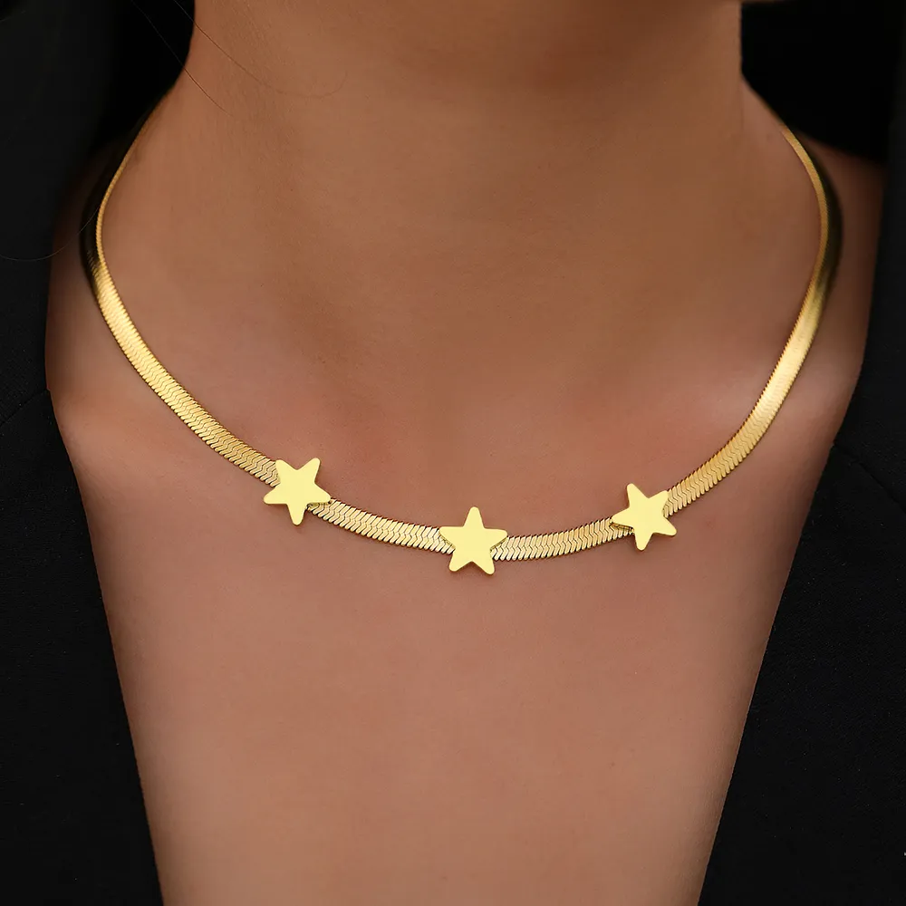 Elegant Triple Star Golden Necklace