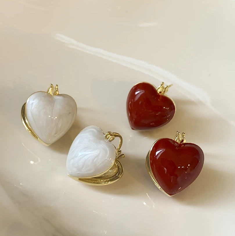 Elegant Enamel Heart Earrings