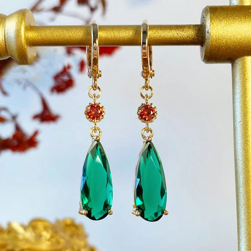 Vintage Green Dangling Crystal Earrings