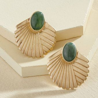 Vintage Golden Green Stone Earrings