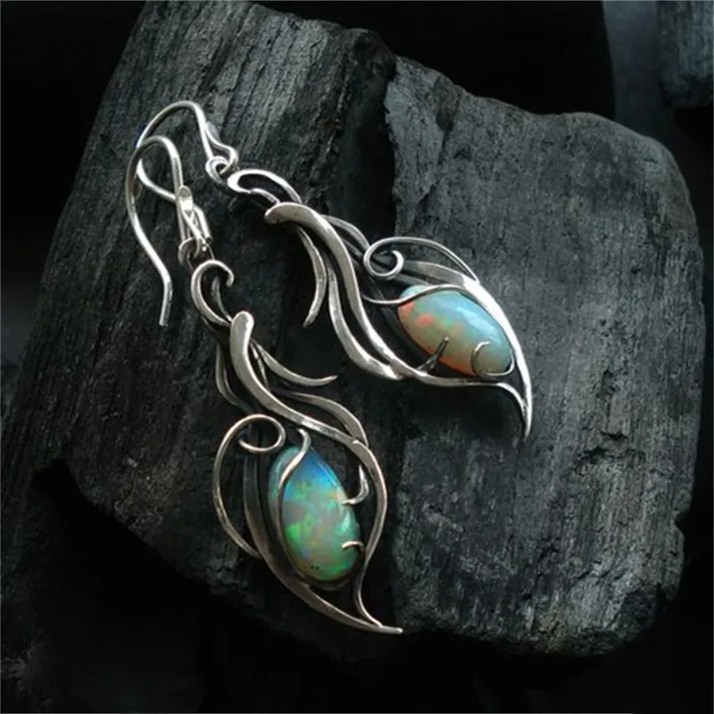 Vintage Blue Opal Silver Earrings