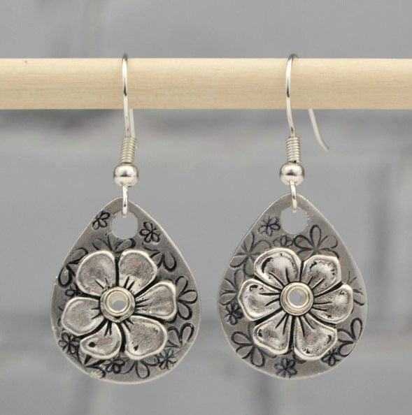 Vintage Flower Drop Silver Earrings