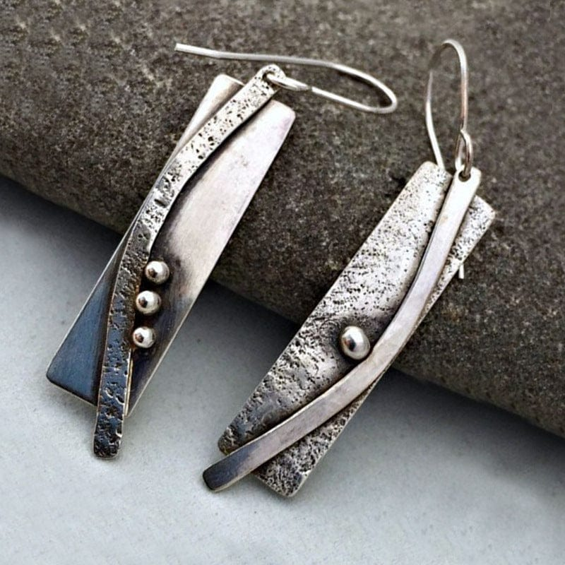 Vintage Rectangular Silver Plated Earrings