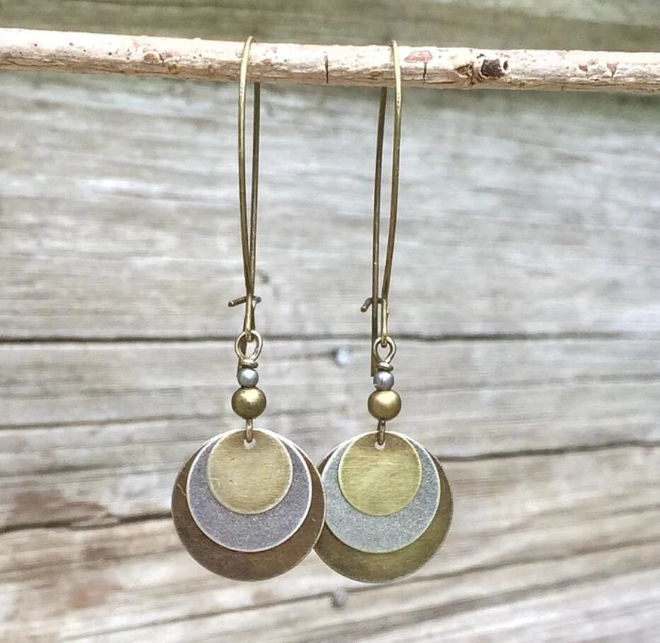 Vintage Golden & Silver Rounded Dangling Earrings