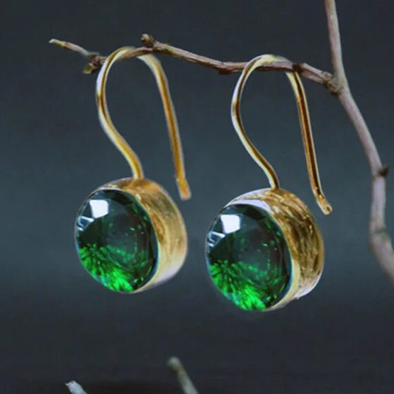 Vintage Inlaid Golden Green Earrings