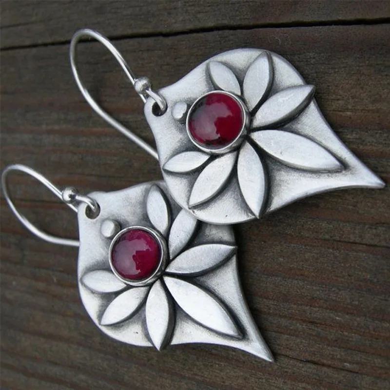 Vintage Red Stone Blossom Earrings