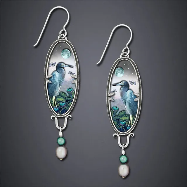 Vintage Blue Pelican Earrings