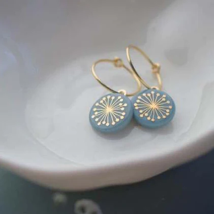 Vintage Blue Rounded Dandelion Earrings