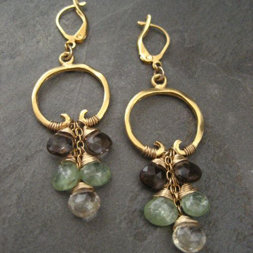 Vintage Green Dangling Stone Golden Earrings