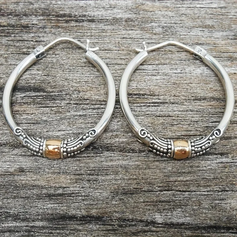 Vintage Silver Carved Hoop Earrings