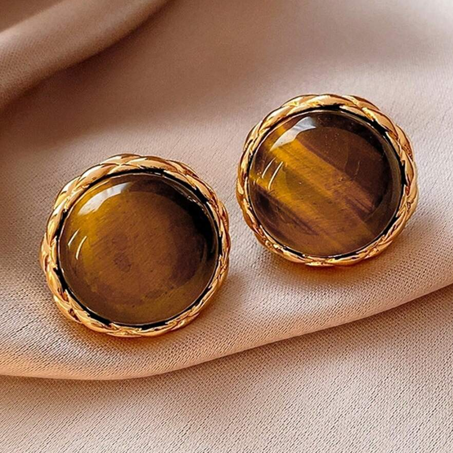 Vintage Brown Bright Stone Rounded Earrings