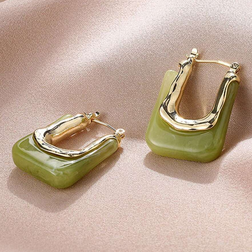 Vintage Green Enamel Golden Earrings