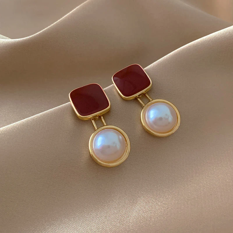 Elegant Red & Pearl Earrings