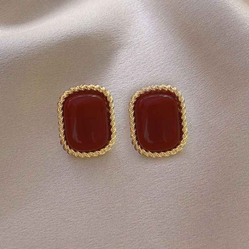 Elegant Red Golden Earrings