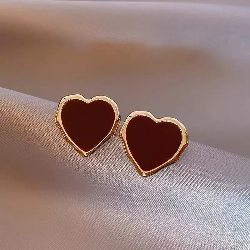 Elegant Red Heart Golden Earrings