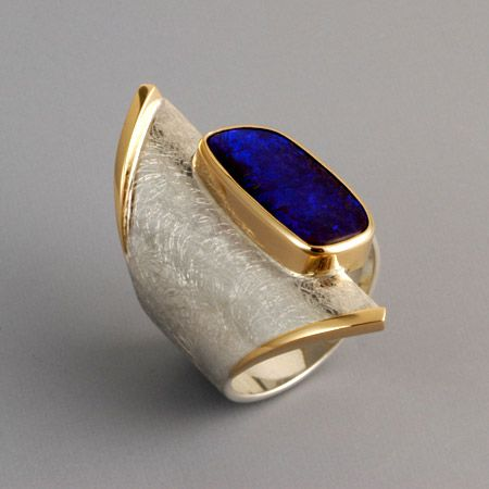 Vintage Blue Inlaid Stone Gold & Silver Ring