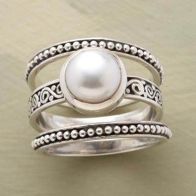 Vintage Layered Silver Pearl Ring