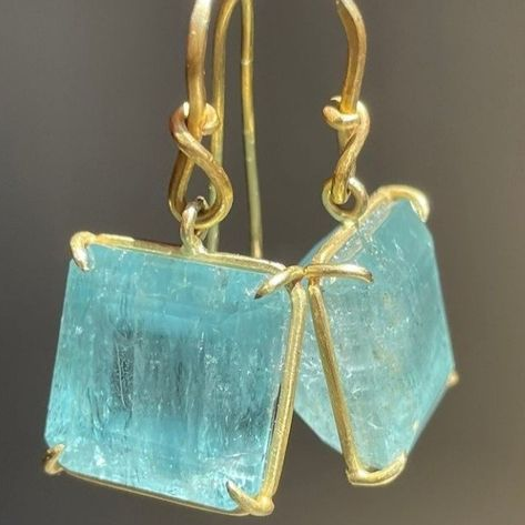 Vintage Gold Square Turquoise Crystal Earrings