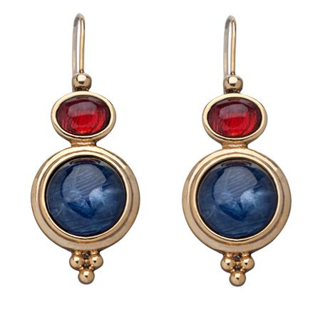 Vintage Blue and Red Stone Earrings