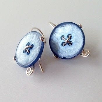 Vintage Rounded Blue Button Earrings