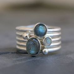 Vintage Inlaid Blue Stone Silver Layered Ring