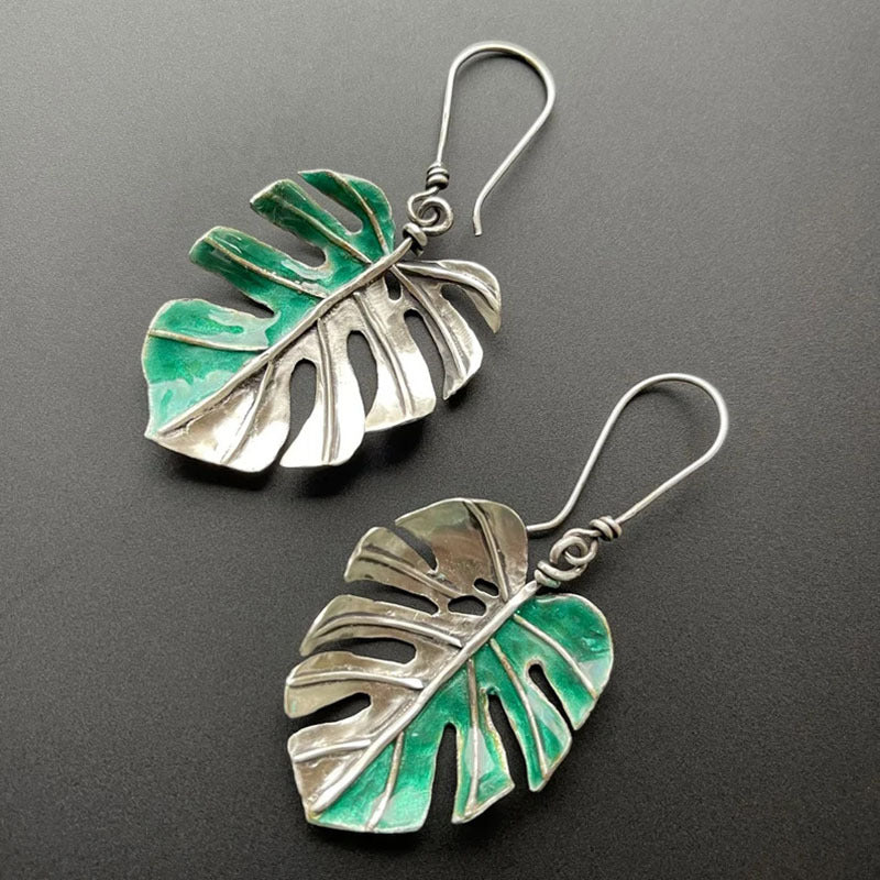 Vintage Green & Silver Leaf Earrings