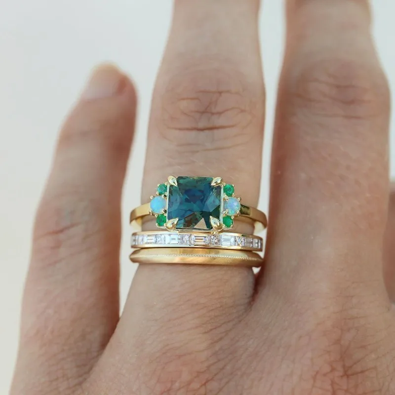 Vintage Blue Glass Ring Set