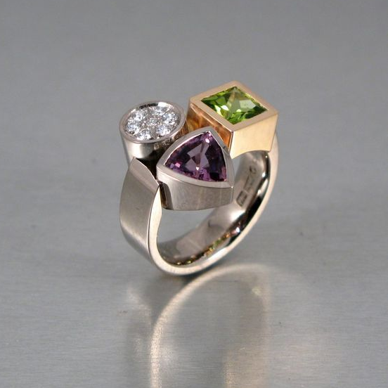 Vintage Colorful Inlaid Crystals Ring