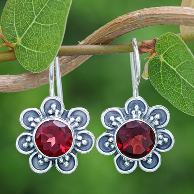 Vintage Red Zirconia Flower Earrings