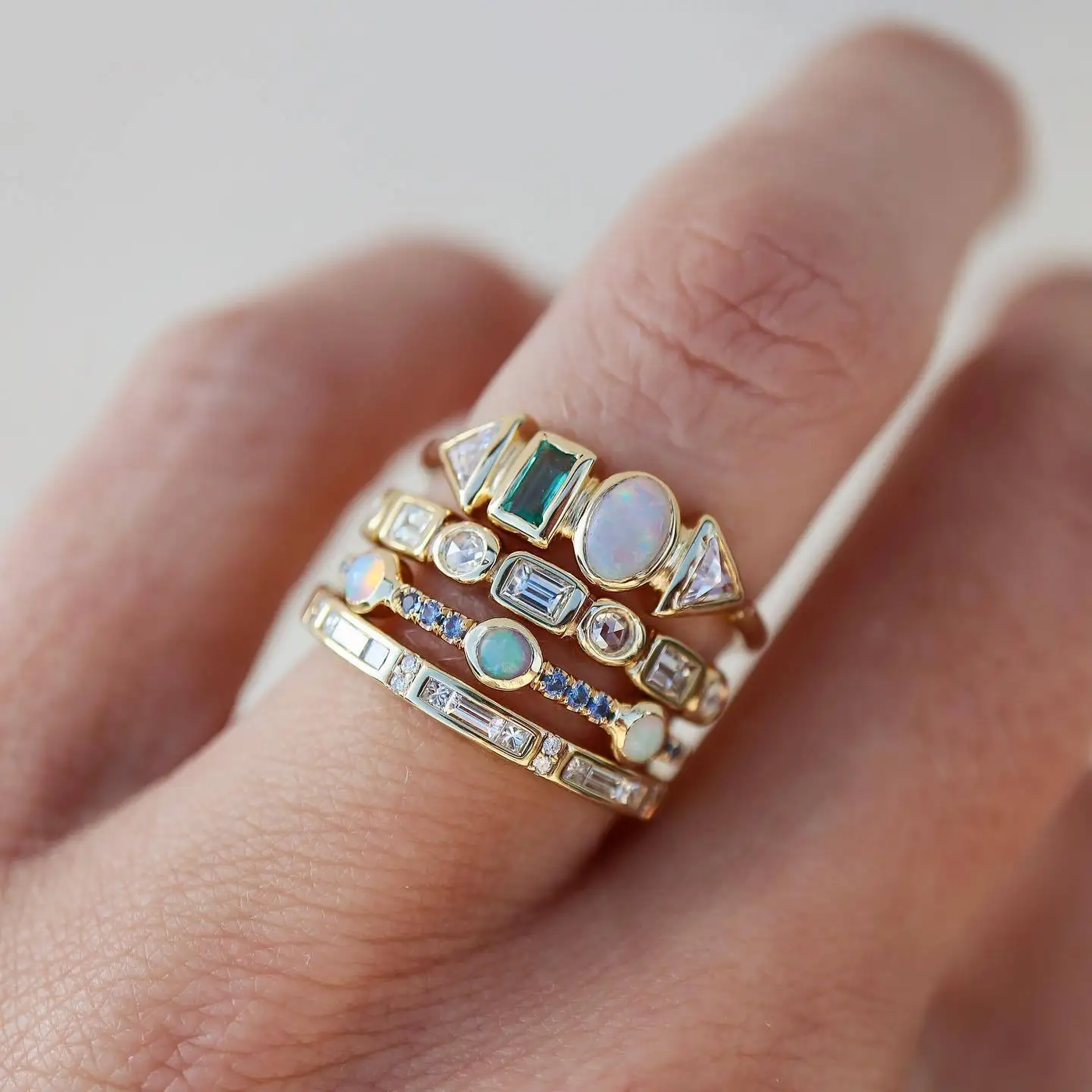 Vintage Opal & Zirconia Ring Set