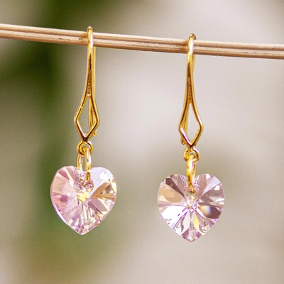 Vintage Pink Heart Dangling Earrings