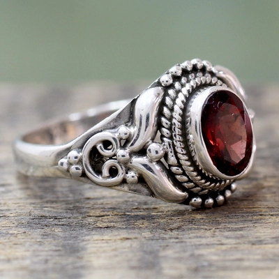 Vintage Red Silver Stone Ring