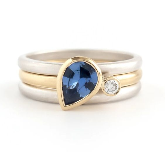 Vintage Blue Inlaid Drop Layered Ring