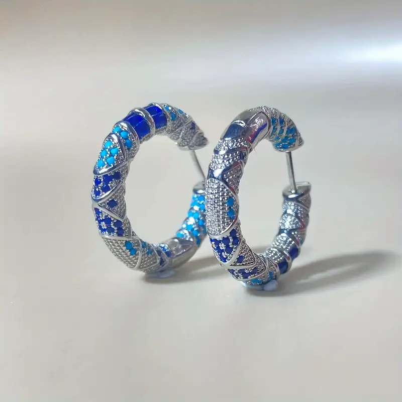 Vintage Blue Silver Hoop Earrings