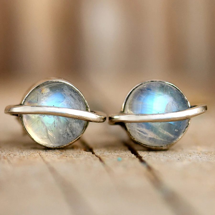 Vintage Rounded Moonstone Earrings