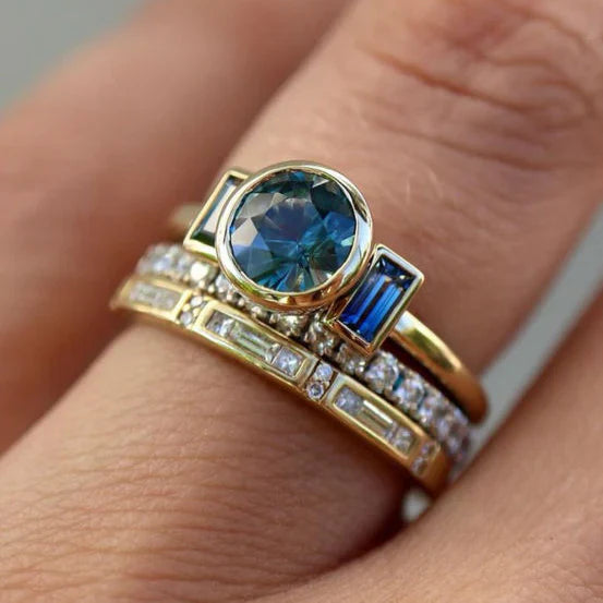 Vintage Elegant Blue Zirconia Ring Set