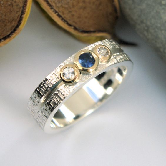 Vintage Blue & White Inlaid Zirconia Silver Ring