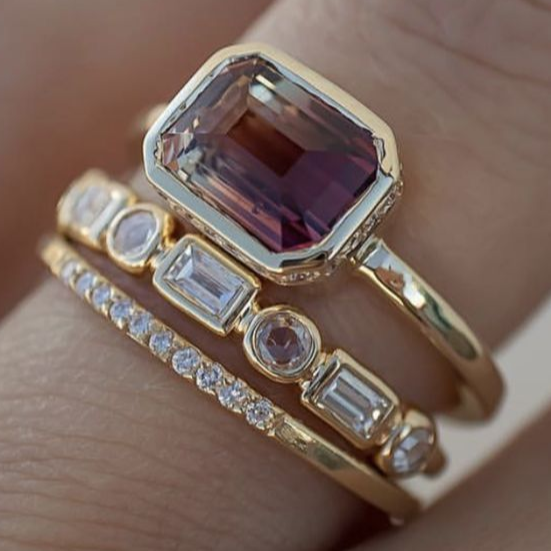 Vintage Inlaid Garnet Glass Ring Set